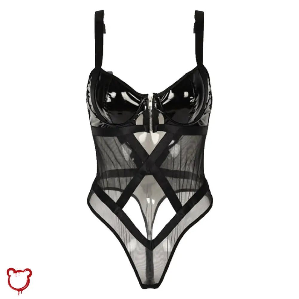"Mesh Patent Goth Bodysuit" - The Cursed Closet