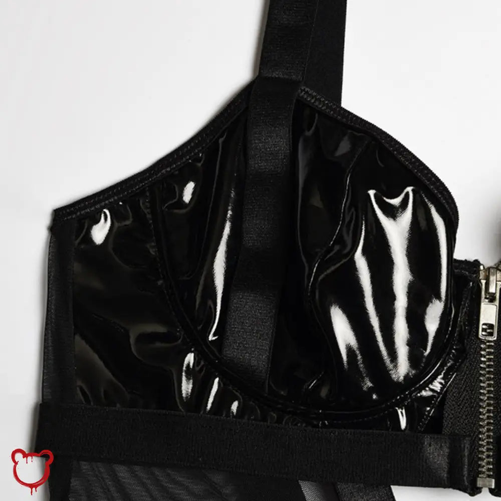 "Mesh Patent Goth Bodysuit" - The Cursed Closet