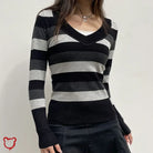 Monochrome V-Neck Striped Sweater Clothing