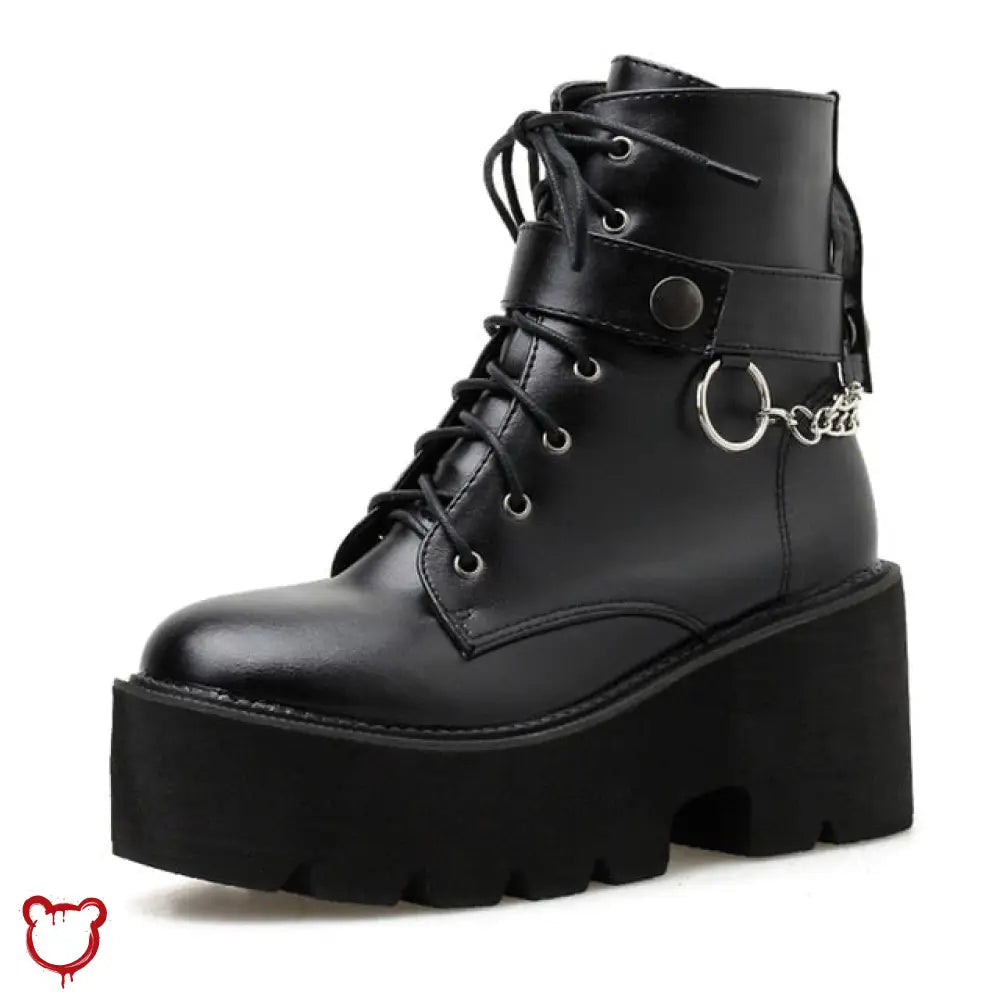 The Cursed Closet 'Myers' Chain Block Heel Boots at $59.99 USD