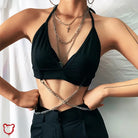No Hesitation Black Alt Grunge Chain Crop Top / L Clothing