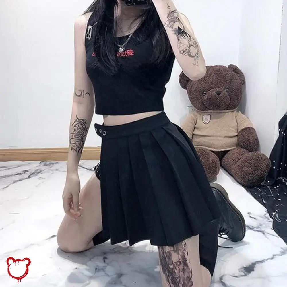 Omen Black Gothic Pleated Skirt With Shorts Clothing