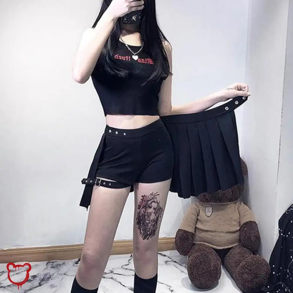 Omen' Black Gothic Pleated Skirt with Shorts - The Cursed Closet