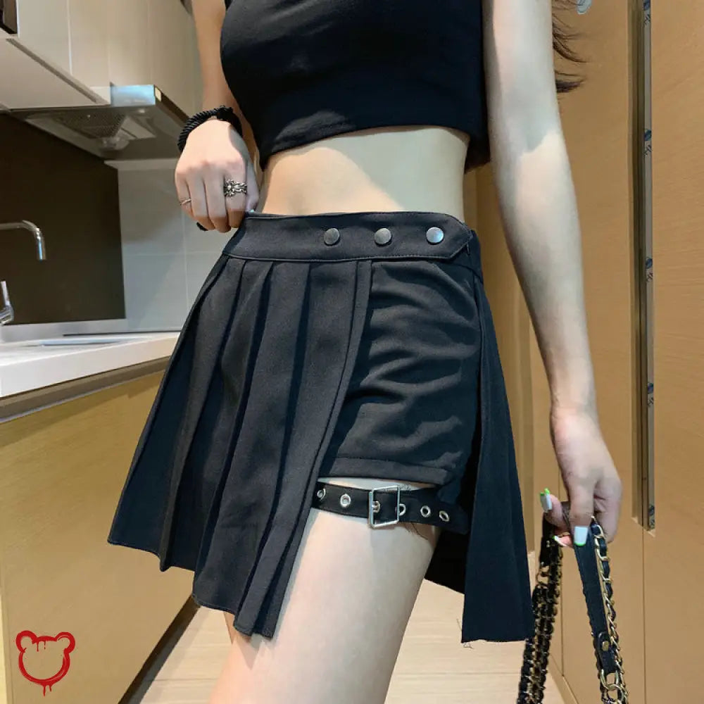 Omen Black Gothic Pleated Skirt With Shorts Clothing