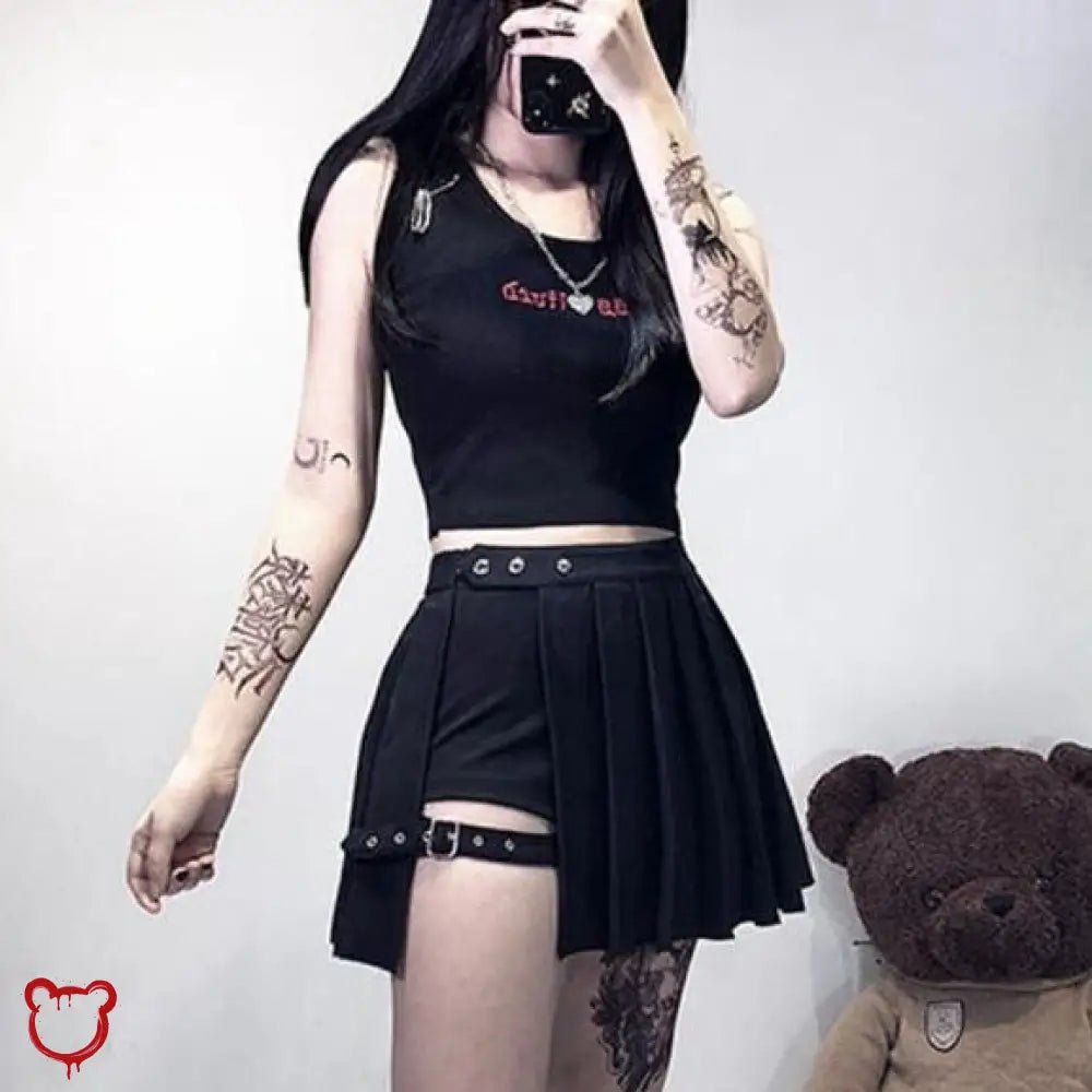 Omen' Black Gothic Pleated Skirt with Shorts - The Cursed Closet