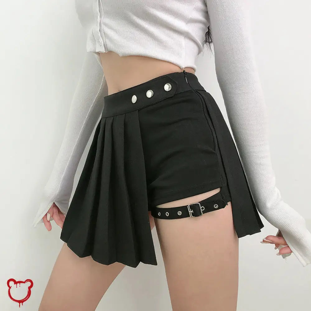 Omen Black Gothic Pleated Skirt With Shorts Black / Xs Clothing