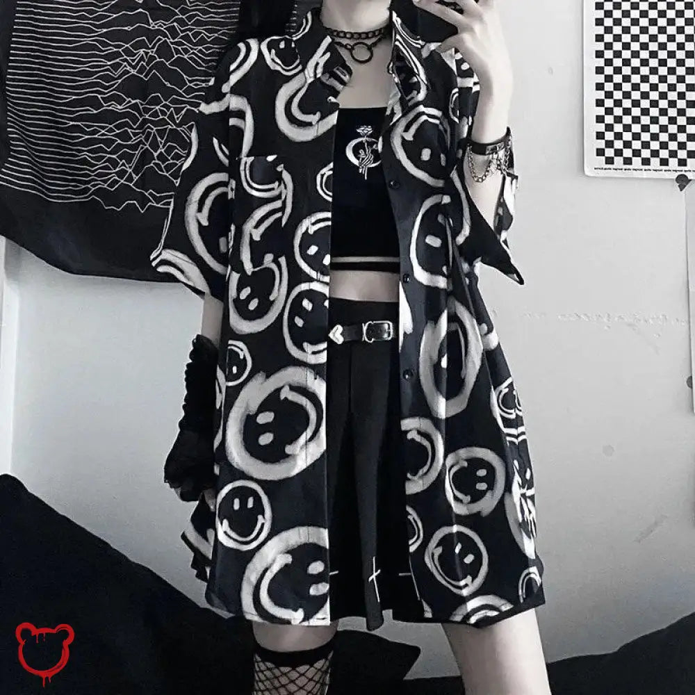 "Oversize Black Smiley Shirt" - The Cursed Closet