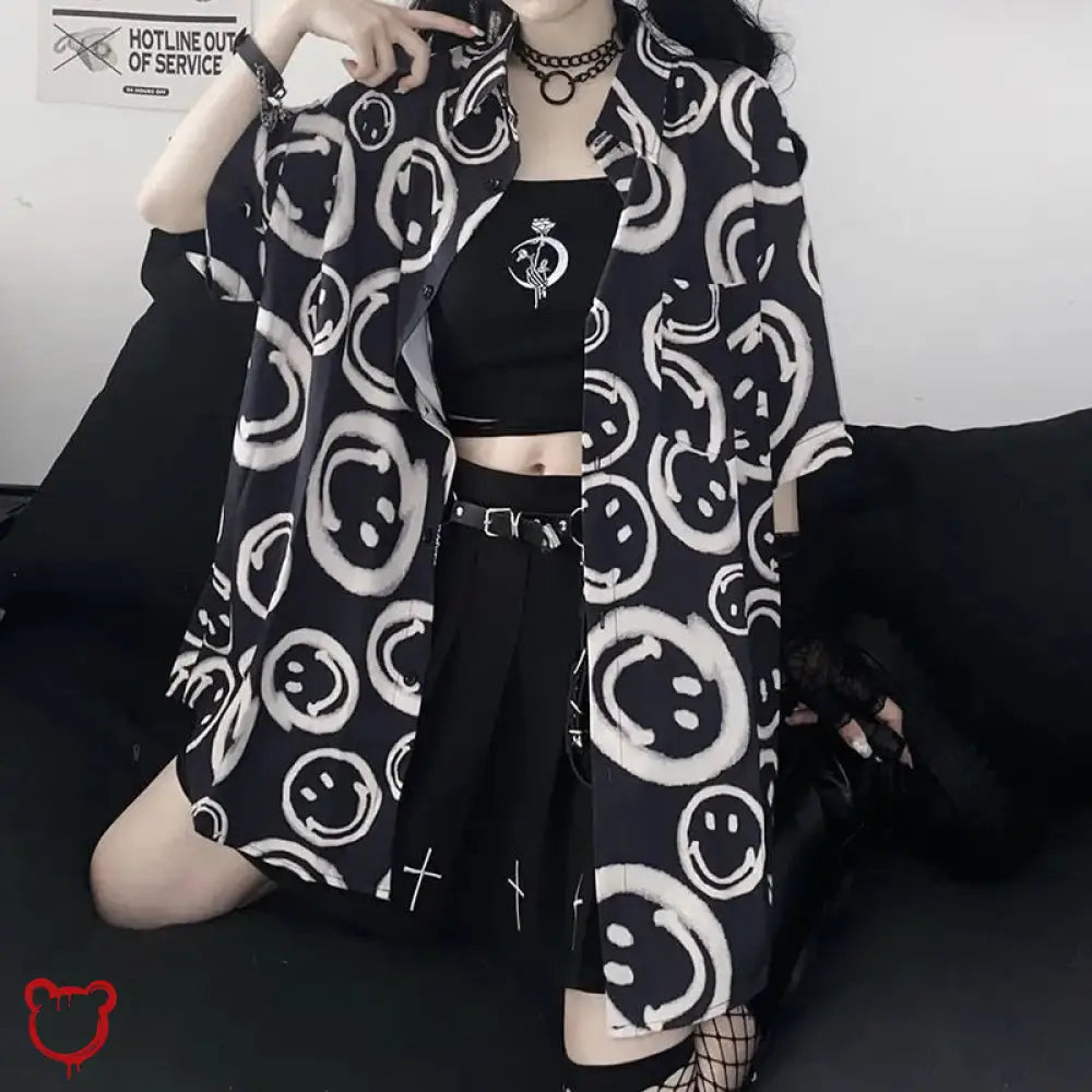 Oversize Black Smiley Shirt Clothing