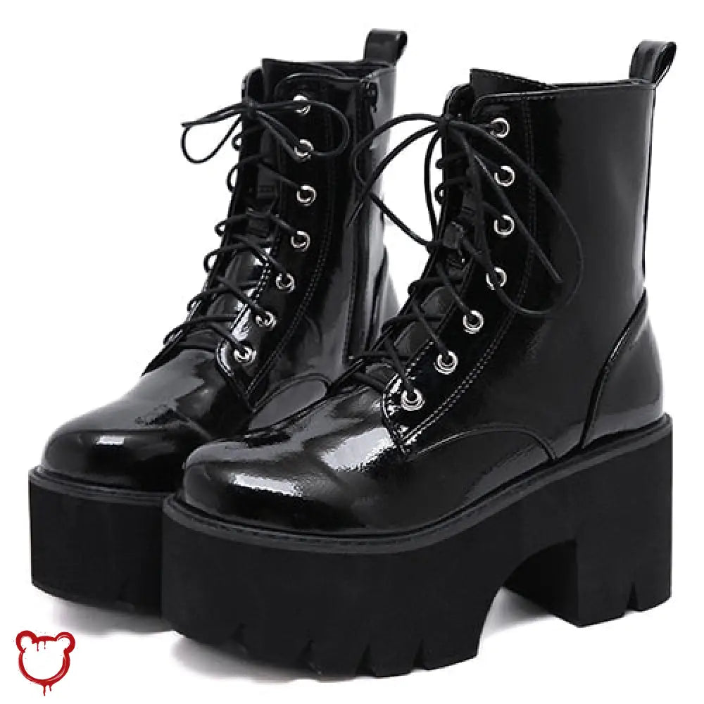 "Patent Platform Lace - up Boots" - The Cursed Closet