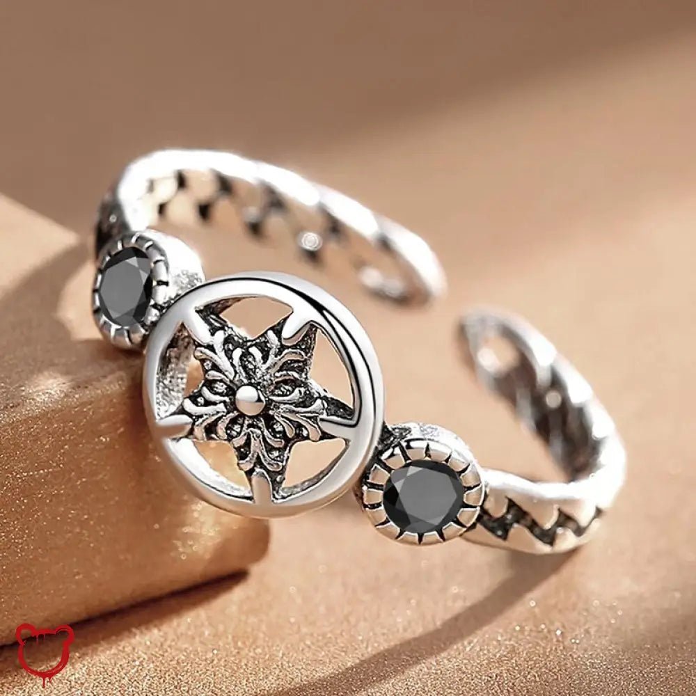 Pentagram Black Stone Ring - The Cursed Closet