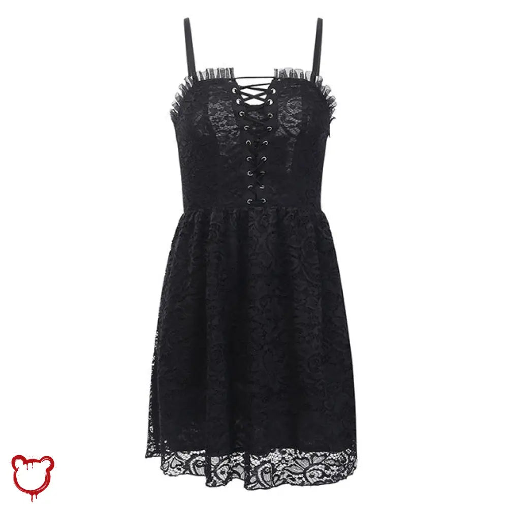 The Cursed Closet 'Phenomenal' Black lace up strap dress at $31.99 USD