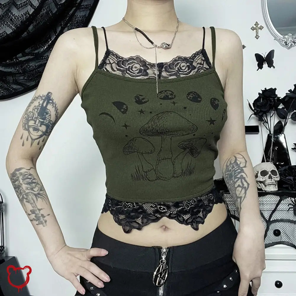 Pixies Lace Patchwork Crop Top Green / M Clothing