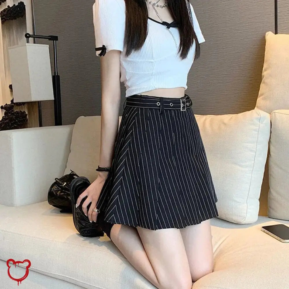 Pleated Pinstripe Mini Skirt Clothing