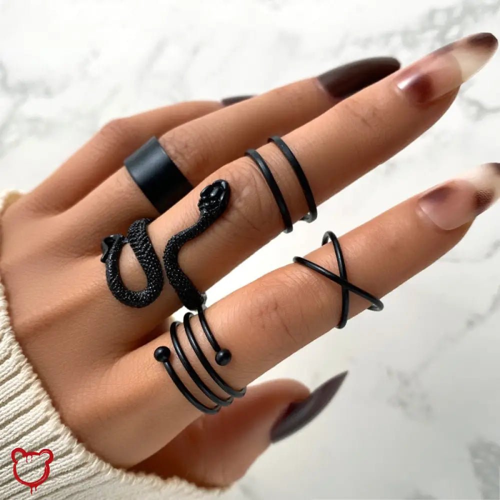 "Punk Serpent Black Ring Set" - The Cursed Closet