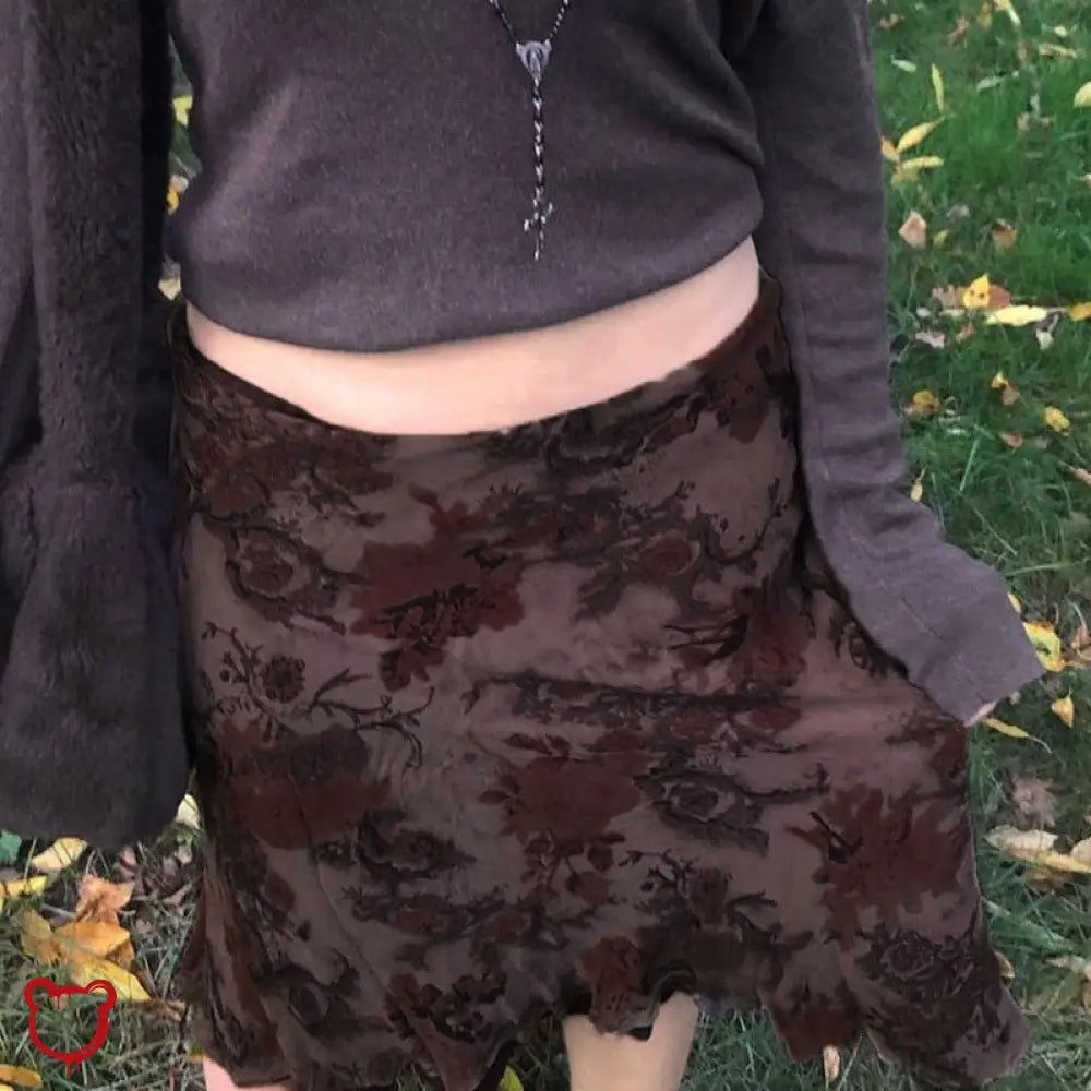 Purple/Brown Floral Long Skirt Clothing