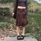 Purple/Brown Floral Long Skirt Clothing