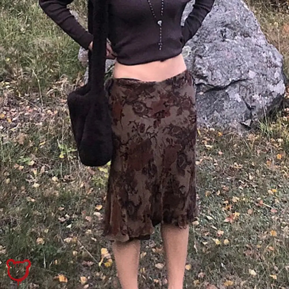 Purple/Brown Floral Long Skirt Clothing