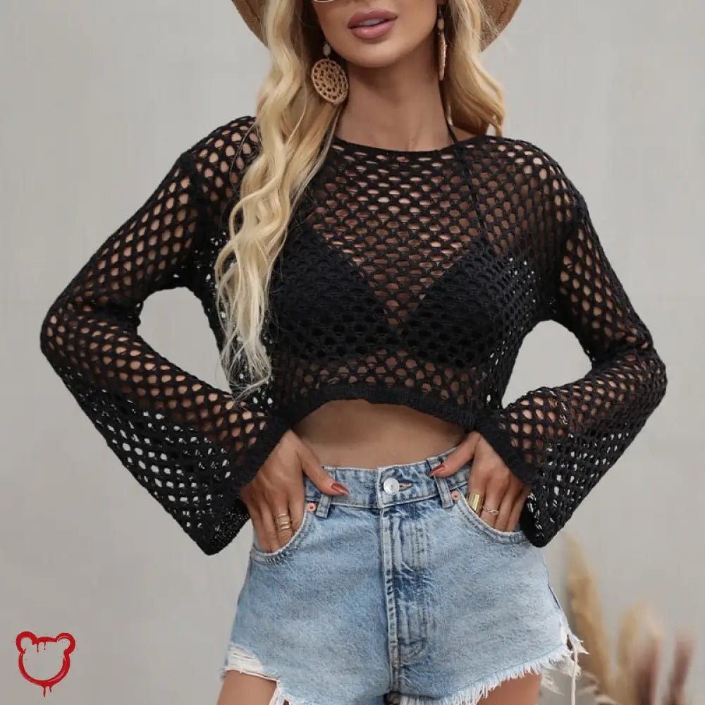 Rebel Black Mesh Beach Sweater / S Clothing