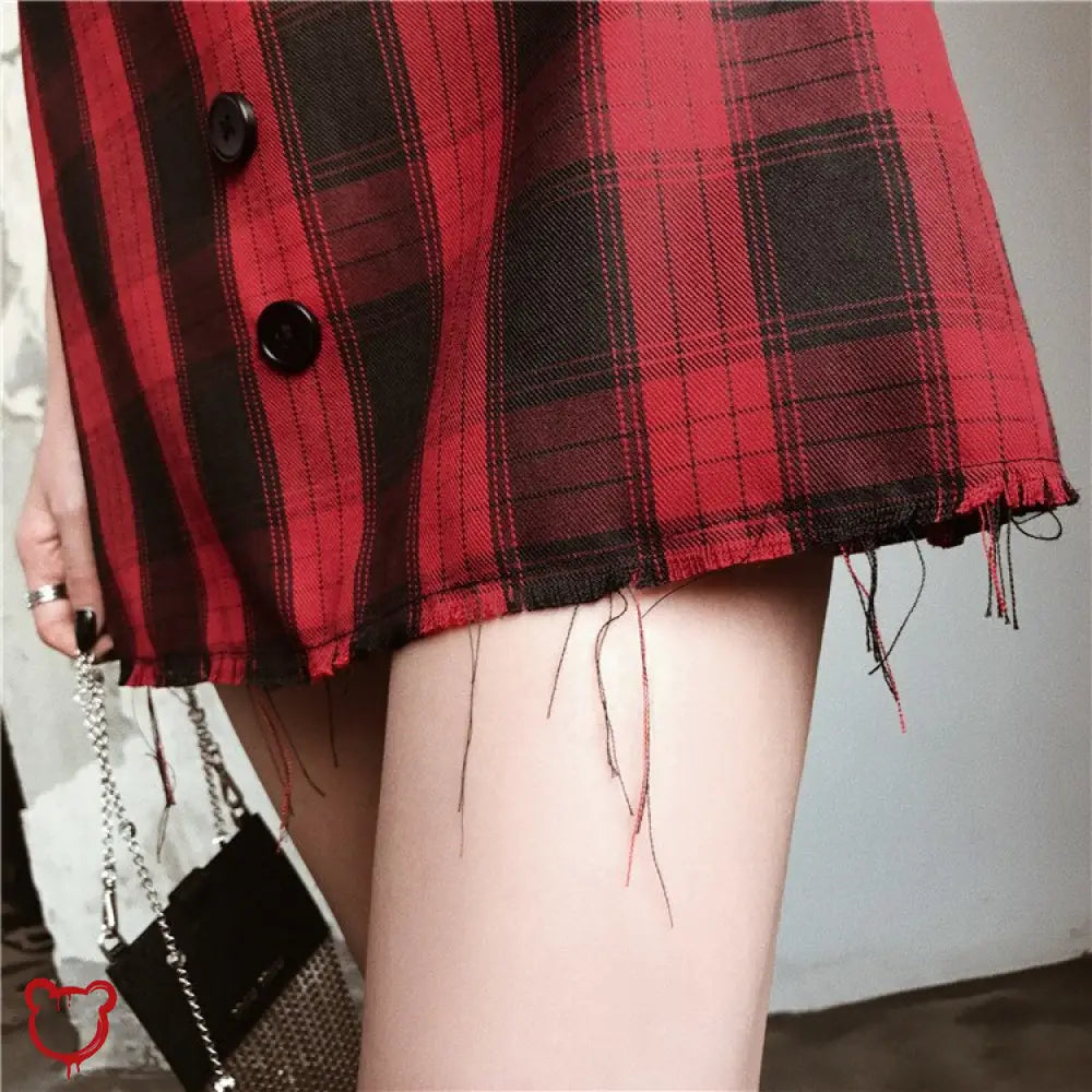 Red Black Plaid Dress Red / M Clothing