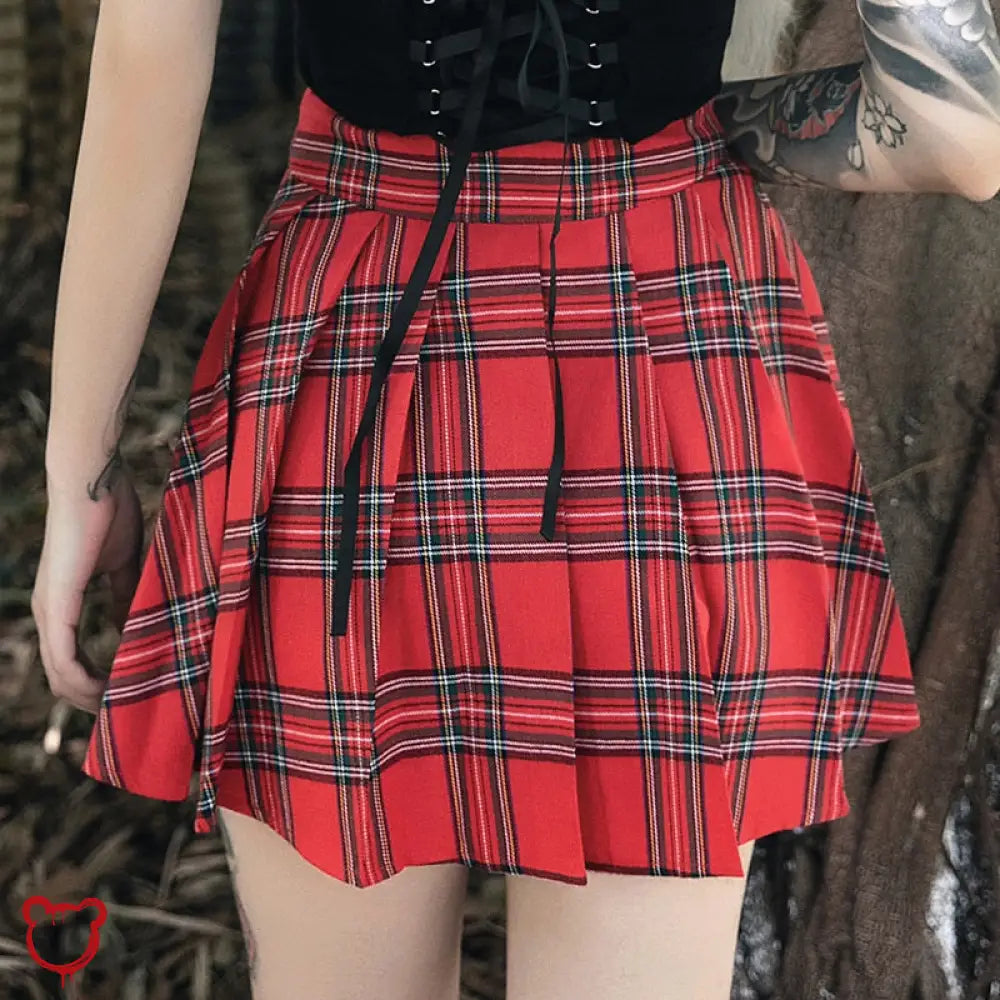 Red & Black Punk Skirt Clothing