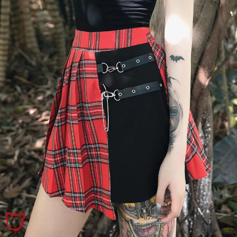 Red & Black Punk Skirt Clothing