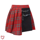 The Cursed Closet 'Fire Within' Red plaid cut out safety pin skirt at $29.99 USD