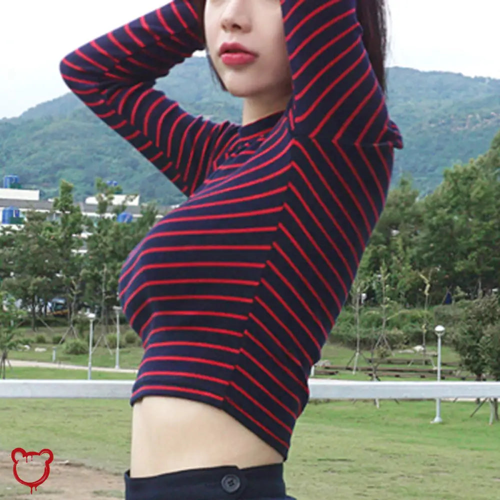 Red & Black Striped Top Clothing