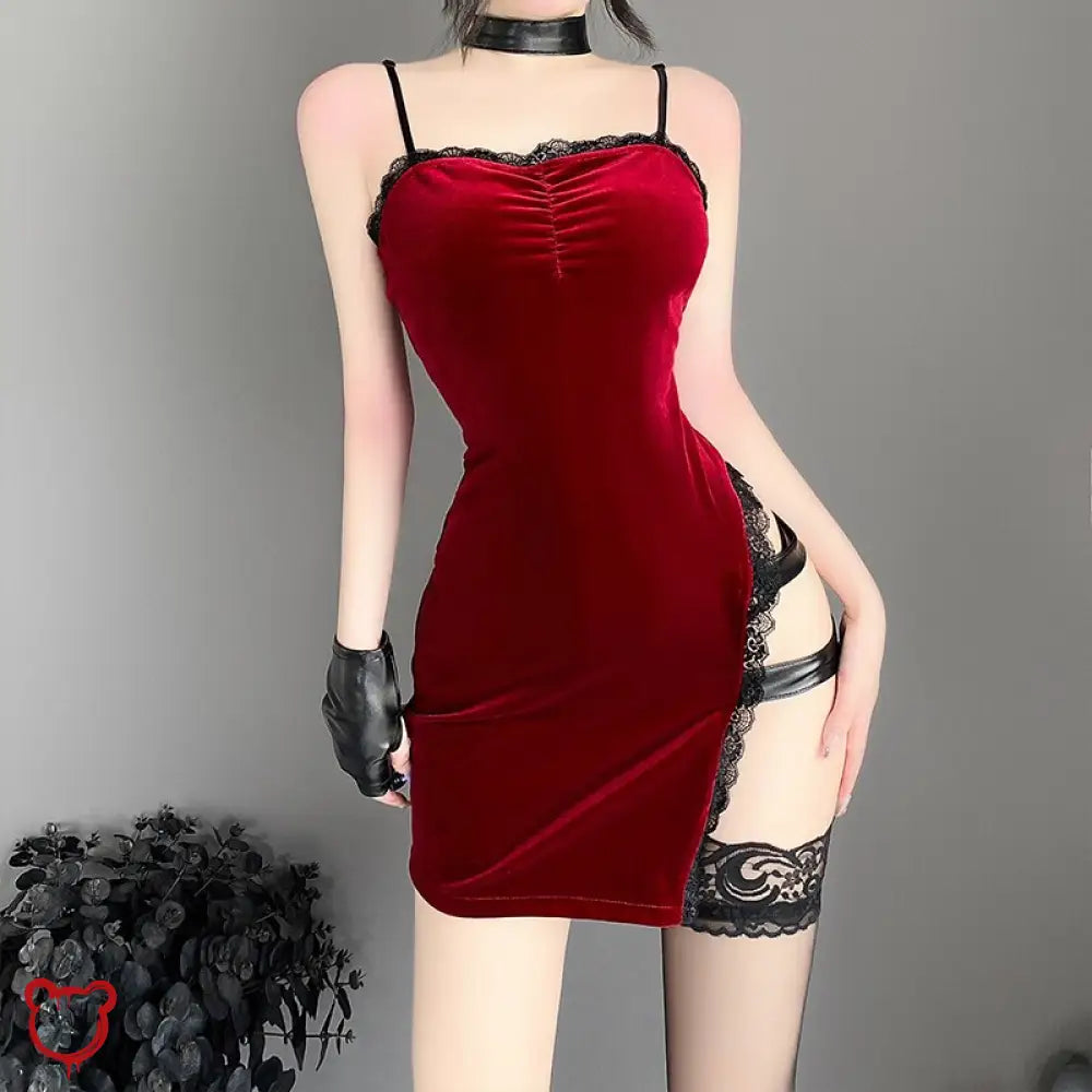 Red Cheongsam Lingerie Set Clothing