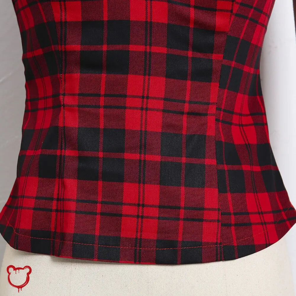 Red Grunge Plaid Top Clothing