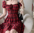 Red Plaid Grunge Dress Red / M Clothing