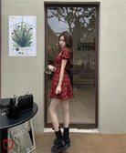 Red Plaid Grunge Dress Red / Xl Clothing