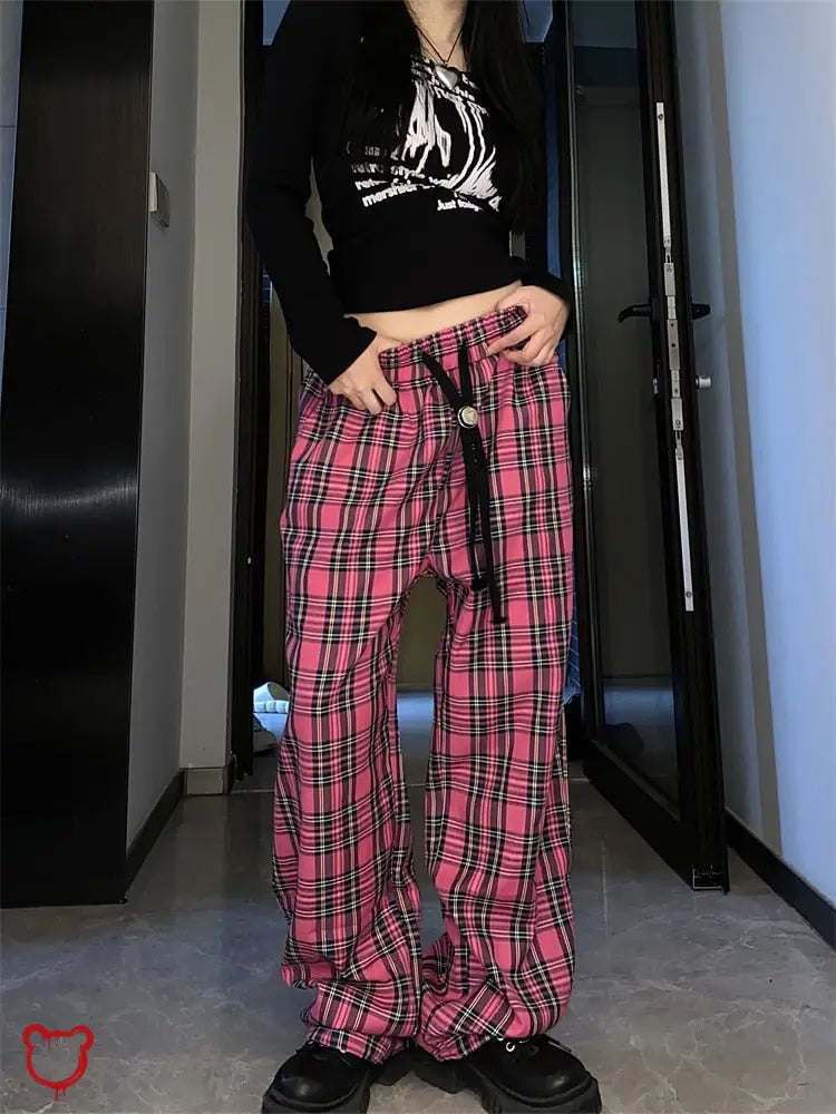 Red Plaid Harajuku Pants Clothing