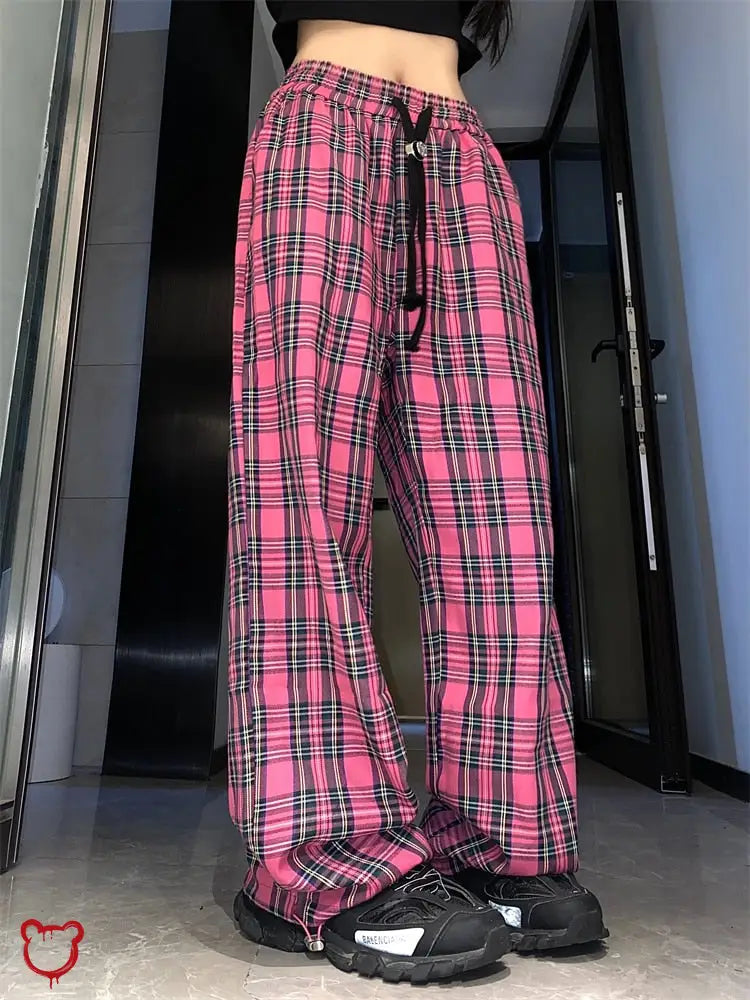 Red Plaid Harajuku Pants Clothing