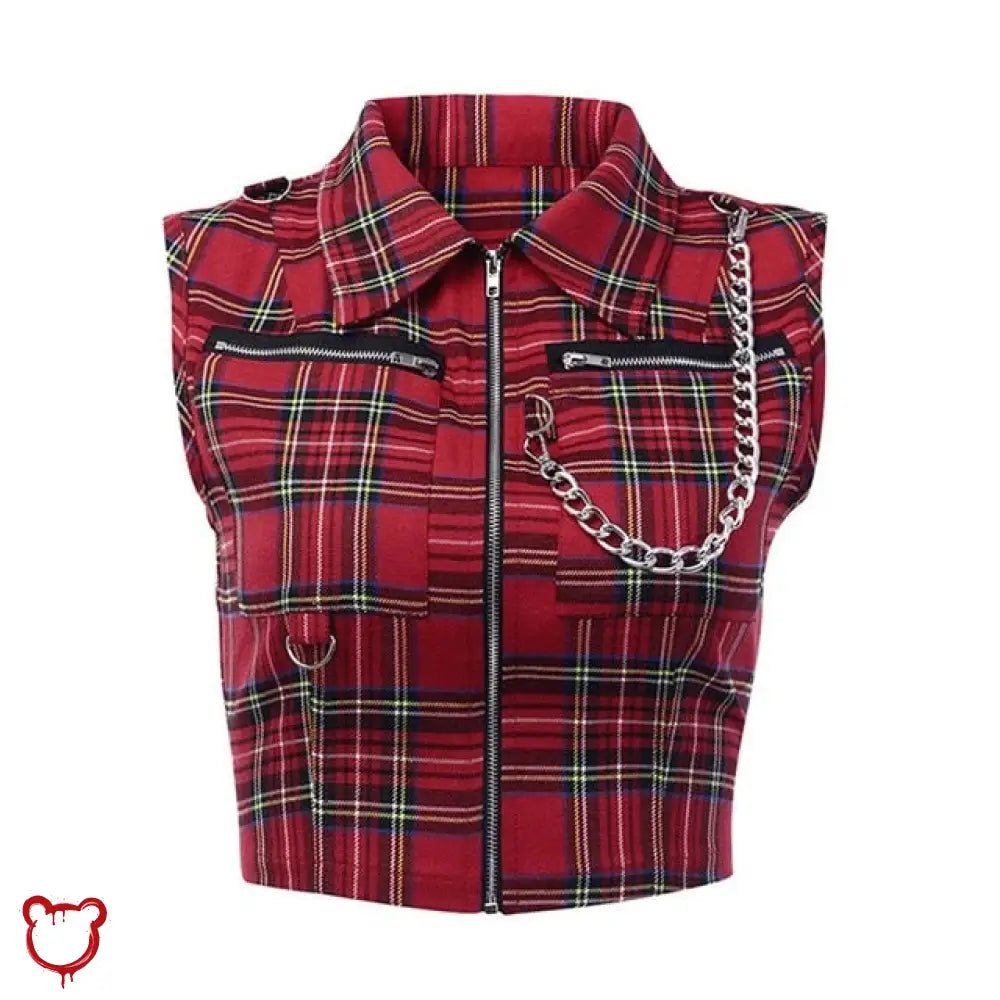 Red Plaid Zip Crop Top - The Cursed Closet