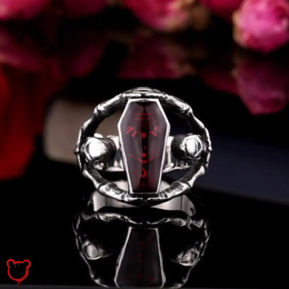 Red Skull Undertaker Ring 7 / Silver Alloy