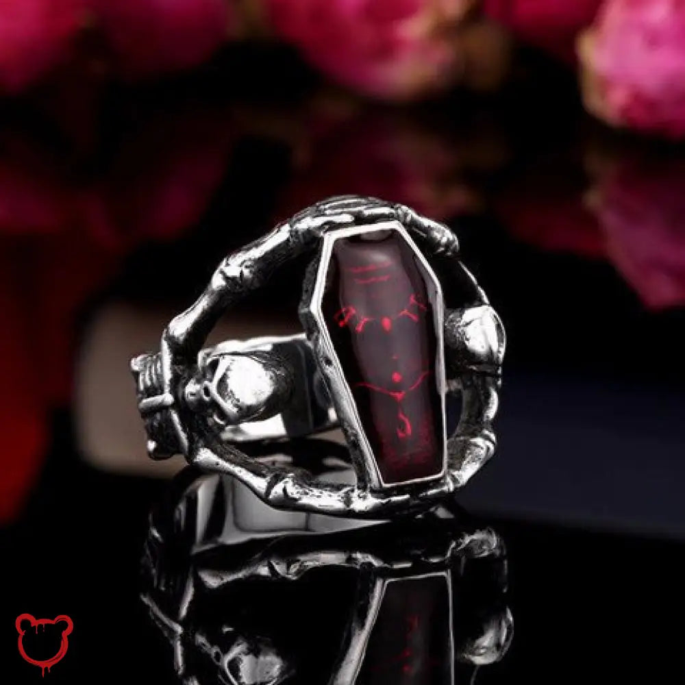 Red Skull Undertaker Ring 8 / Silver Alloy