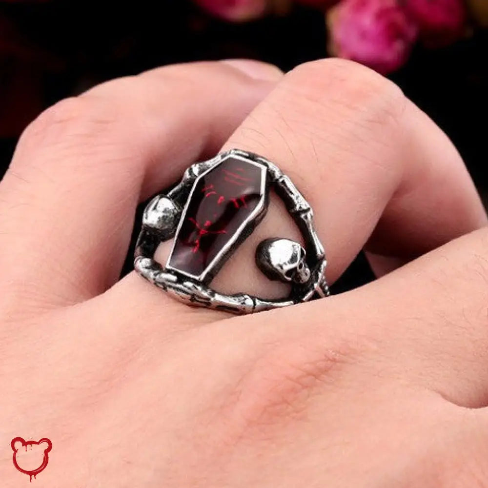 Red Skull Undertaker Ring 9 / Silver Alloy