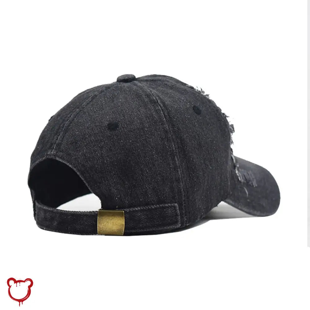 "Ripped Embroidered Black Cap" - The Cursed Closet