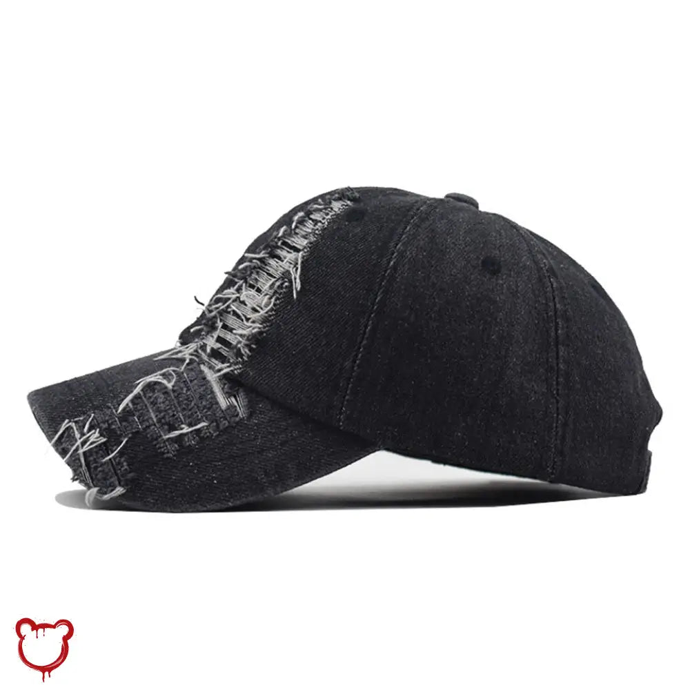 "Ripped Embroidered Black Cap" - The Cursed Closet