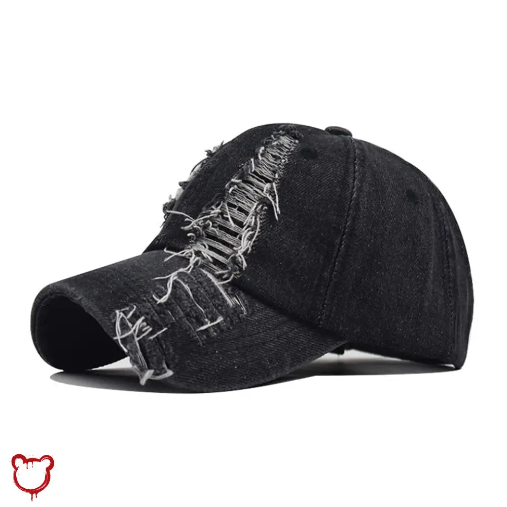 "Ripped Embroidered Black Cap" - The Cursed Closet