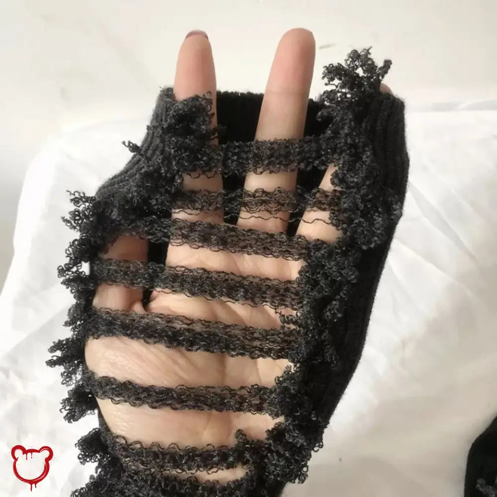 Ripped Gothic Black Knit Socks Accessories