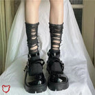 Ripped Gothic Black Knit Socks Gray / One Size Accessories