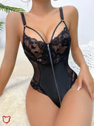 Sexy Black Lace Zipper Bodysuit Clothing