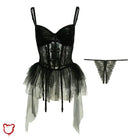 Sheer Black Lace Corset Set. Clothing