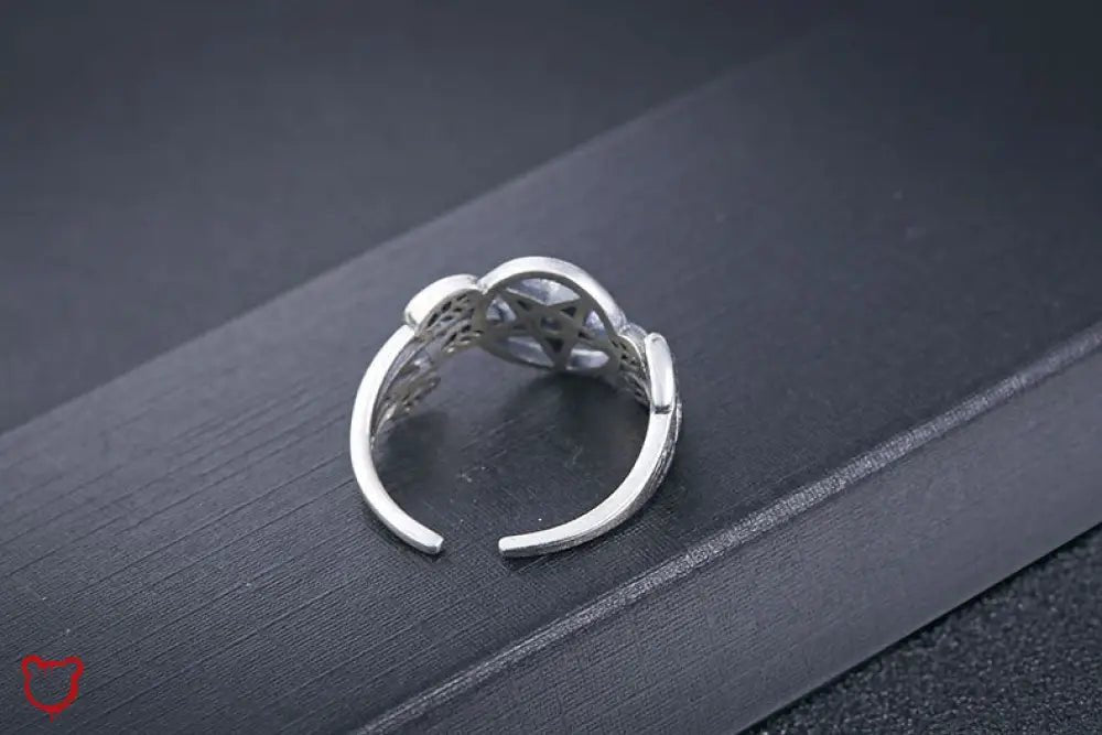 Silver Pentagram Stone Ring - Black/Clear - The Cursed Closet