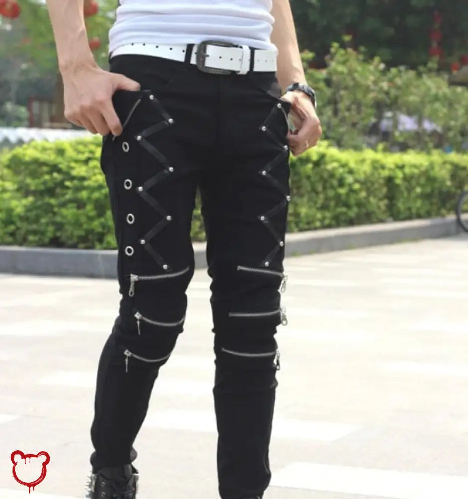 Slim Lace-Up Pants Black / 28 Clothing