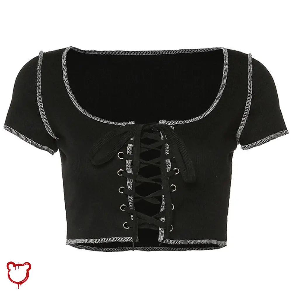 Smiley Patchwork Crop Top Black / S Clothing