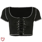 Smiley Patchwork Crop Top Black / S Clothing