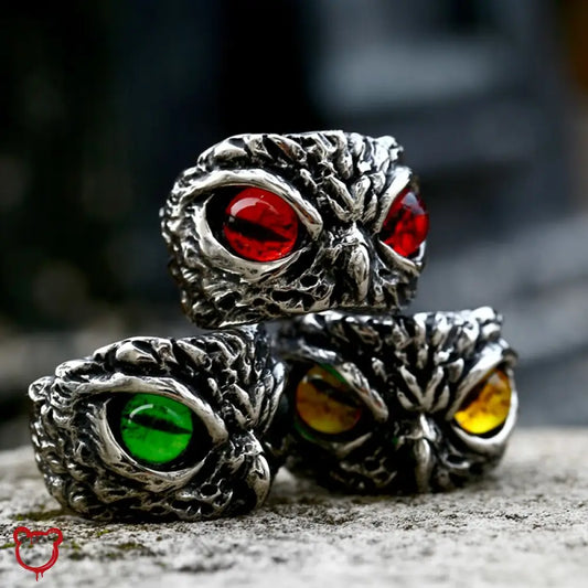 Stainless Owl Ring Alternative (5 Words) 7 / Br8-908-Green Accessories