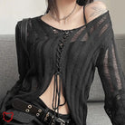 Stings Laddered Black Lace-Up Sweater Clothing